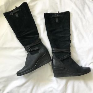 Fall UGG Knee High Wedge Boots Black Suede sz 7